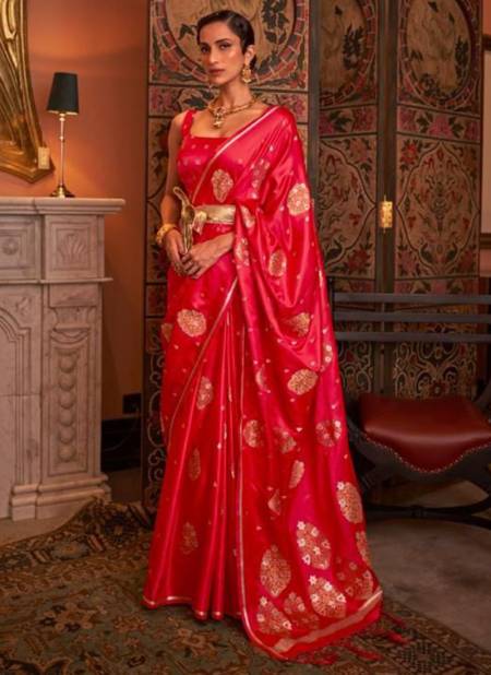 Red Colour KONRAD SILK Rajtex New Designer Festive Wear PURE SATIN COPPER ZARI HANDLOOM WEAVING Saree Collection 292003